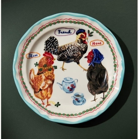 Anthropologie Nathalie Lete 12 Days Of Christmas Dessert Plate ( French Hens) - Picture 3 of 4